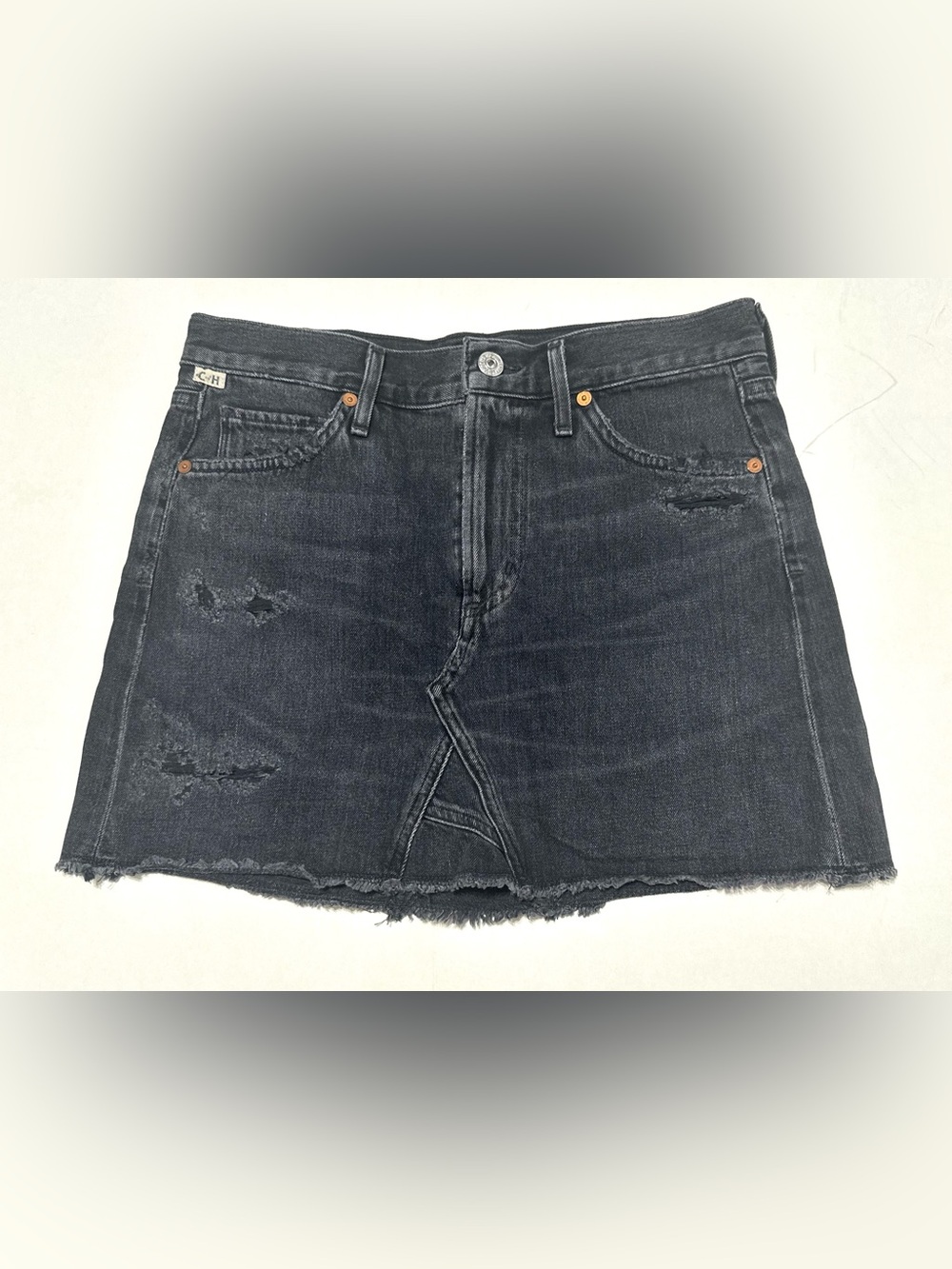 CITIZENS OF HUMANITY Premium Vintage Black Wash Ripped Denim Jean Skirt 24